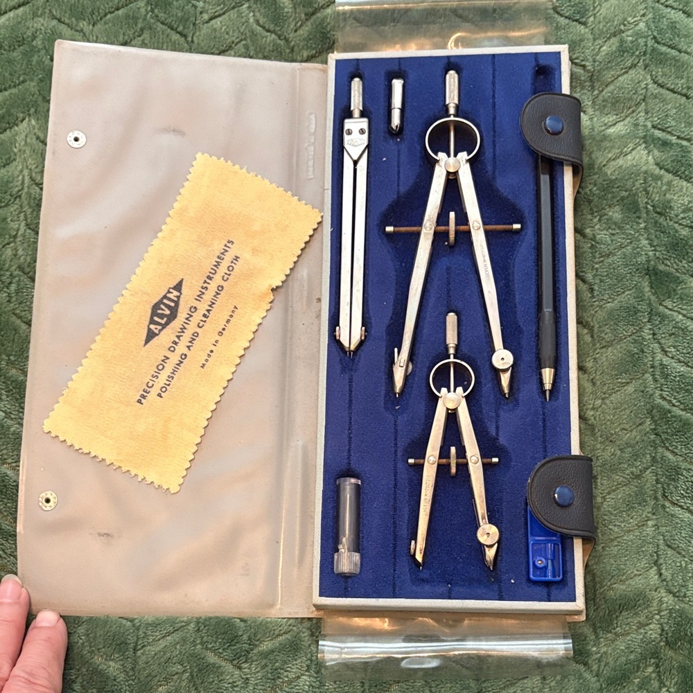 ALVIN Vintage Precision Drawing Instruments Set In Shadow Box Germany
